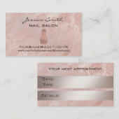 Elegante chique roos gouden marmeren nagelsalon afsprakenkaartje (Voorkant / Achterkant)