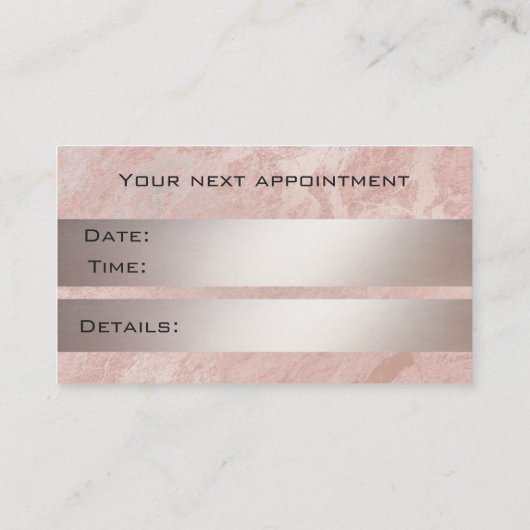 Elegante chique roos gouden marmeren nagelsalon afsprakenkaartje (Achterkant)