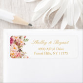 Elegante Chique Roze Bloem Gouden Bruiloft Etiket (Insitu)