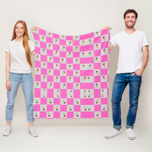 Elegante chique roze en witte ruit met bloemendeke fleece deken