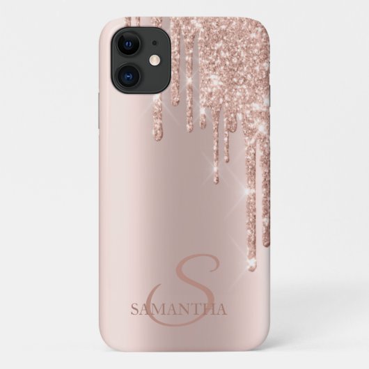 Elegante Chique Roze Goud Glitter Druppels Case-Mate iPhone Case (Achterkant)