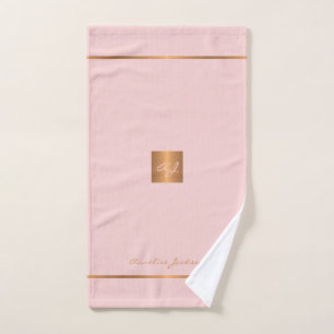 Elegante chique roze goud moderne monogram strepen handdoek