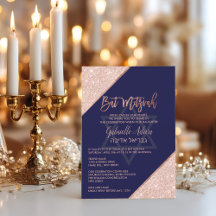 Elegante Chique Roze Goud Navy Blauwe Bat Mitzvah