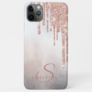 Elegante Chique Roze Gouden Glitter Druppels Monog Case-Mate iPhone Case