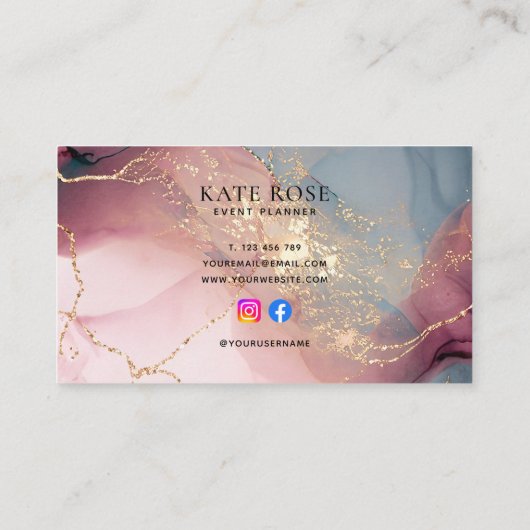 Elegante chique roze gouden glitter Waterverf Visitekaartje (Achterkant)