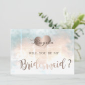 Elegante chique roze gouden hart bruidsmeisje kaar kaart (Staand voorkant)