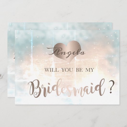 Elegante chique roze gouden hart bruidsmeisje kaar kaart (Voorkant / Achterkant)