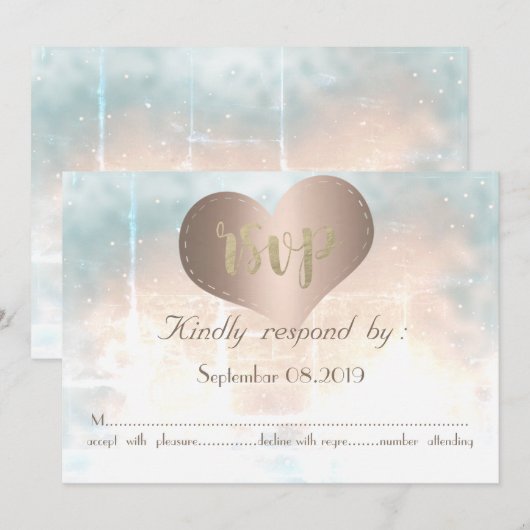 Elegante Chique Roze Gouden Hart Trouw RSVP Kaart (Voorkant / Achterkant)