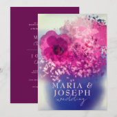 Elegante chique roze rood bloemenvase bruiloft kaart (Voorkant / Achterkant)