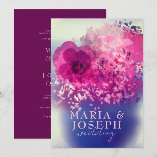 Elegante chique roze rood bloemenvase bruiloft kaart (Voorkant / Achterkant)