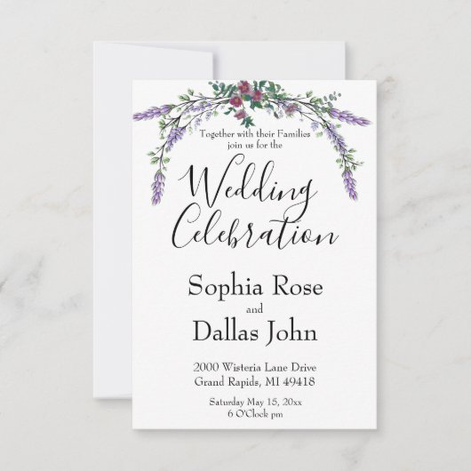 Elegante chique roze roos Lavendel Eucalyptus Wedd Kaart (Voorkant)