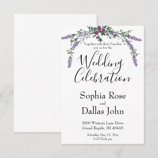 Elegante chique roze roos Lavendel Eucalyptus Wedd Kaart (Voorkant / Achterkant)