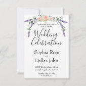 Elegante chique roze roos Lavendel Eucalyptus Wedd Kaart (Voorkant)