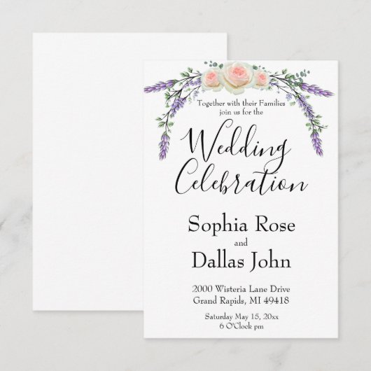 Elegante chique roze roos Lavendel Eucalyptus Wedd Kaart (Voorkant / Achterkant)