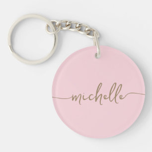 Elegante Chique Roze Roze Gouden Monogram Schrift Sleutelhanger