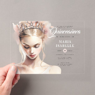 Elegante Chique Roze Roze Quinceanera Verjaardagsf Acryl Uitnodigingen