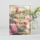 Elegante chique roze rozenbloesem bloemenbruiloft kaart (Staand voorkant)