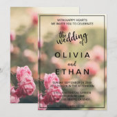 Elegante chique roze rozenbloesem bloemenbruiloft kaart (Voorkant / Achterkant)