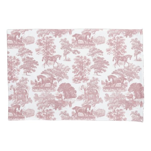 Elegante chique roze rustieke paarden Toile Kussensloop (Voorkant-Links)