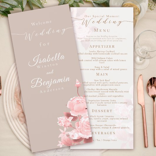 Elegante Chique Roze Trouwmenu Menu