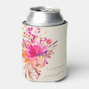 Elegante chique roze waterverf bloem bruiloft aang blikjeskoeler