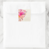Elegante Chique Roze Waterverf Bloem Bruiloft Crèm Vierkante Sticker (Tas)