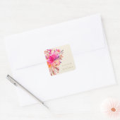 Elegante Chique Roze Waterverf Bloem Bruiloft Crèm Vierkante Sticker (Envelop)