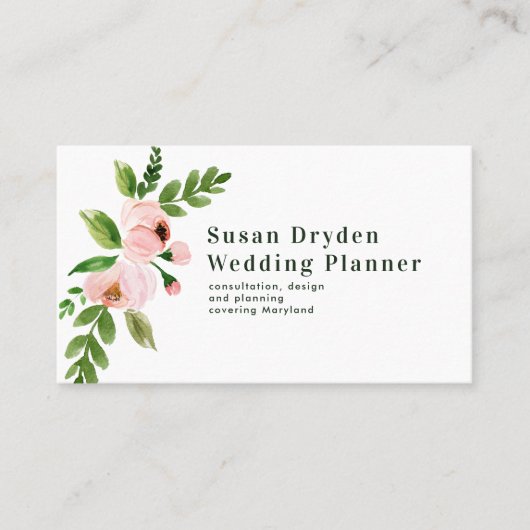 Elegante chique roze waterverf bloemen visitekaartje (Voorkant)