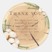 Elegante & chique rustieke bruiloft houten dank u ronde sticker (Voorkant)