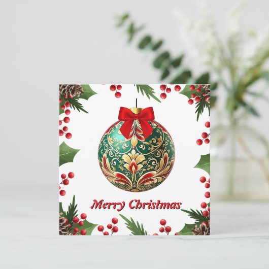 Elegante chique rustieke kleurrijke vrolijke kerst feestdagenkaart (Staand voorkant)