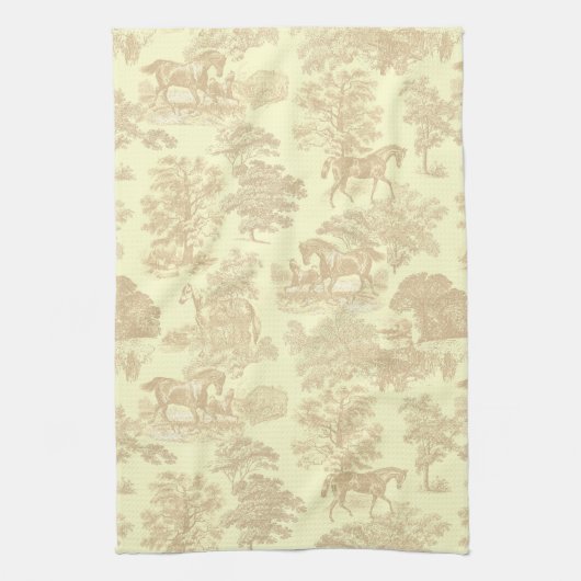 Elegante chique rustieke paarden Toile Beige Cream Theedoek (Verticaal)