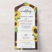 Elegante chique rustieke zonnebloem bruiloft all in one uitnodiging (Binnen)