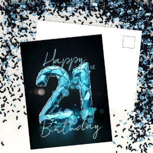 Elegante Chique Saffierblauw en Zwart 21e Verjaard Briefkaart