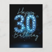 Elegante Chique Saffierblauw en Zwart 30e Verjaard Briefkaart (Voorkant)