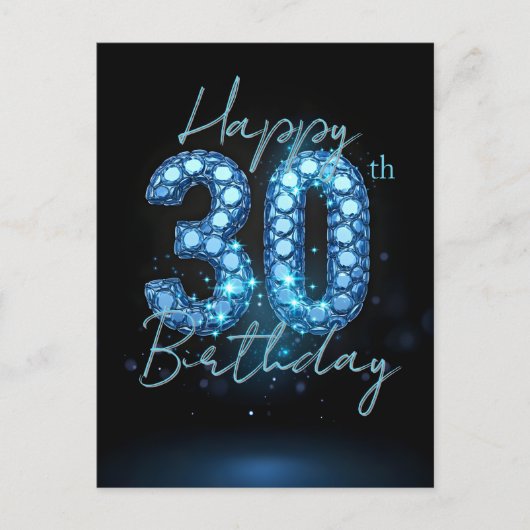 Elegante Chique Saffierblauw en Zwart 30e Verjaard Briefkaart (Voorkant)
