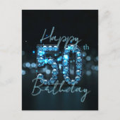 Elegante Chique Saffierblauw en Zwart 50e Verjaard Briefkaart (Voorkant)