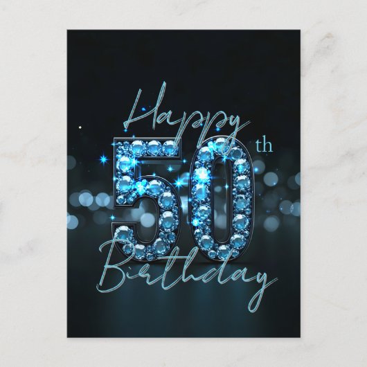 Elegante Chique Saffierblauw en Zwart 50e Verjaard Briefkaart (Voorkant)