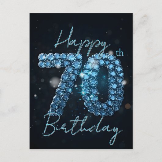 Elegante Chique Saffierblauw en Zwart 70e Verjaard Briefkaart (Voorkant)