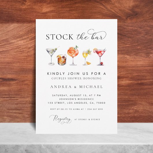 Elegante Chique Script Stock the Bar Koppel Bruilo Kaart