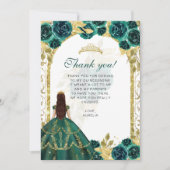 Elegante chique smaragd bloemige foto Quinceañera Bedankkaart (Voorkant)