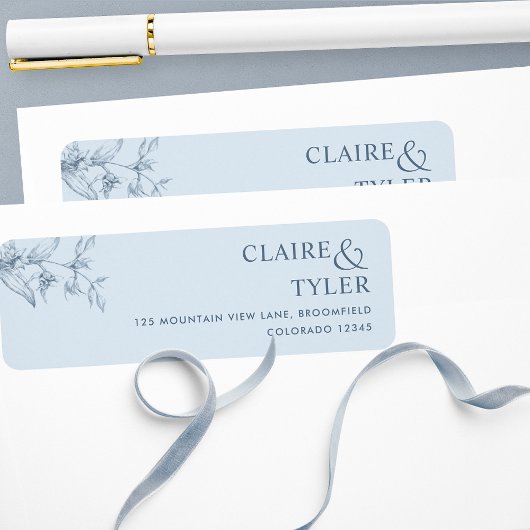 Elegante Chique Stofblauwe Trouw Etiket