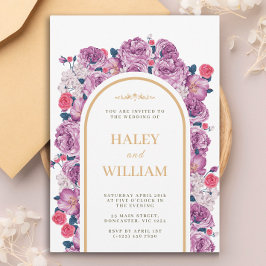 Elegante chique stoffige paarse & gouden bloemenbr kaart