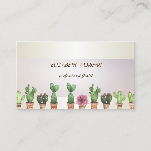 Elegante Chique Streep Cactus Visitekaartje (Voorkant)