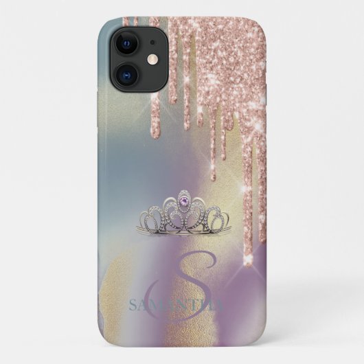 Elegante Chique Tiara Glitter Drips Ombre Case-Mate iPhone Case (Achterkant)
