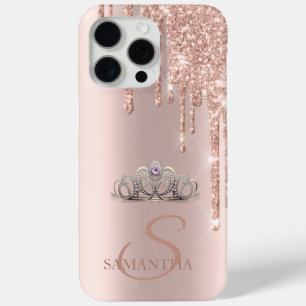 Elegante Chique Tiara Roze Goud Glitter Druppels iPhone 15 Pro Max Hoesje