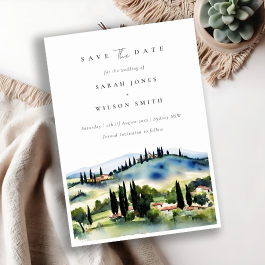 Elegante Chique Toscane Italië Aquarel Landschap Save The Date
