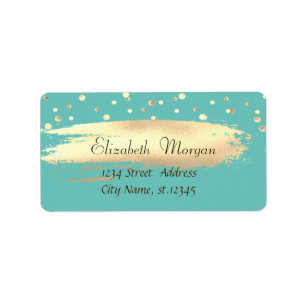 Elegante chique turquoise, goud confetti, penseels etiket