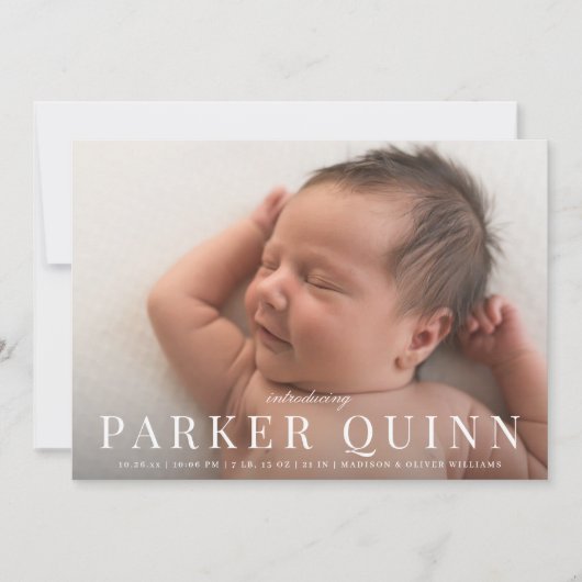 Elegante chique typografie foto geboorte aankondig aankondiging (Voorkant)