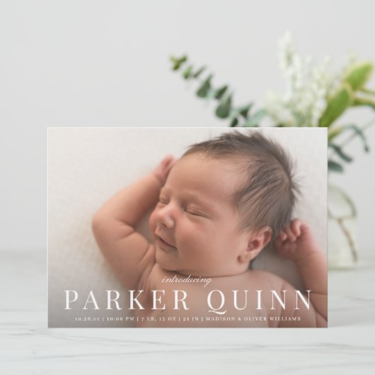 Elegante chique typografie foto geboorte aankondig aankondiging (Staand voorkant)