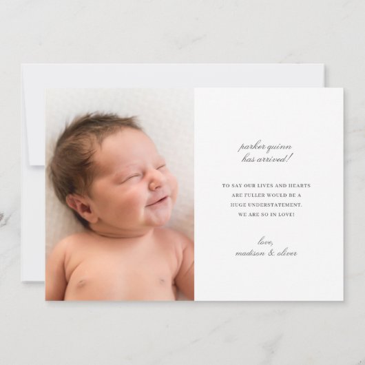 Elegante chique typografie foto geboorte aankondig aankondiging (Achterkant)